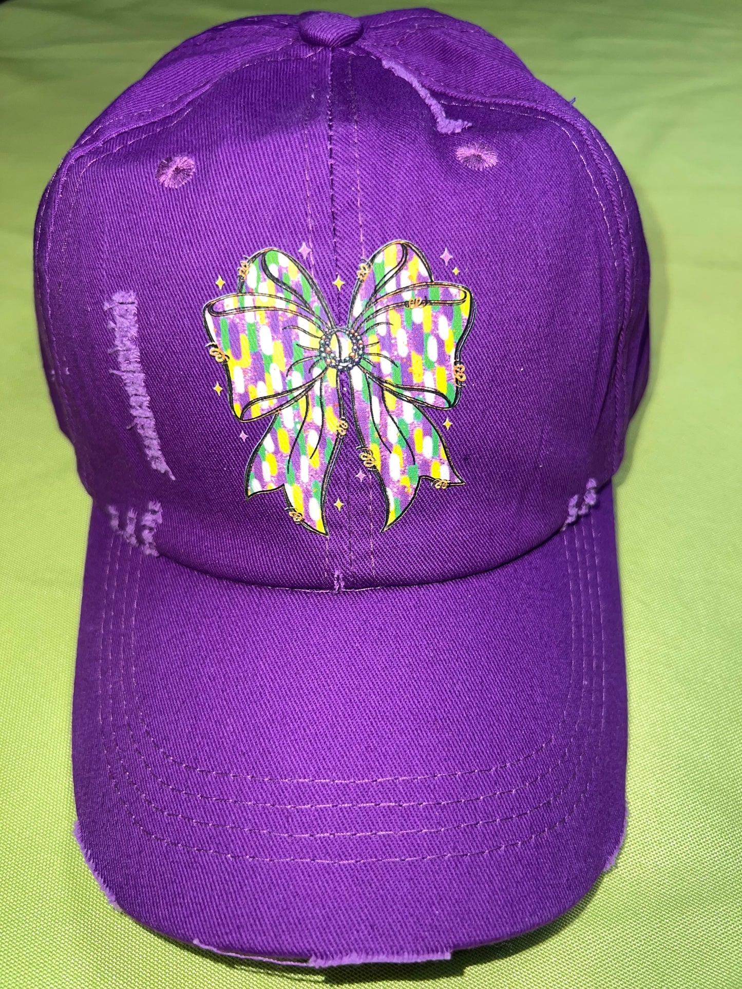 Mardi Gras Bow Ponytail Cap