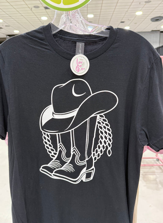 Cowboy Boots and Hat Shirt