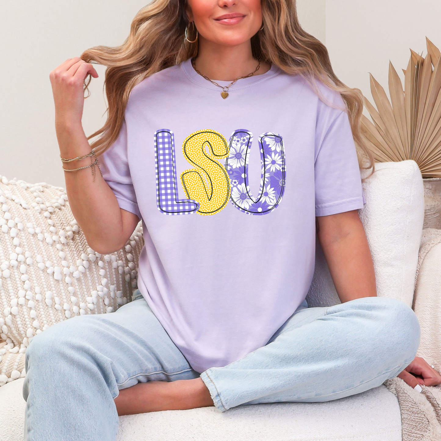 Purple and Gold Quilted Letters Shirt