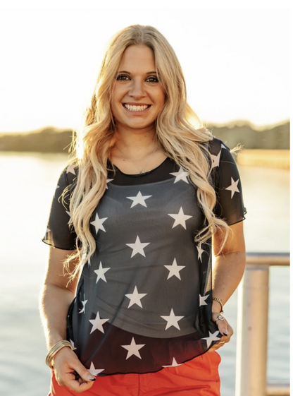 Patriotic Navy Mesh Top