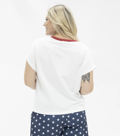 Patriotic Sequin Bikini Top White Shirt
