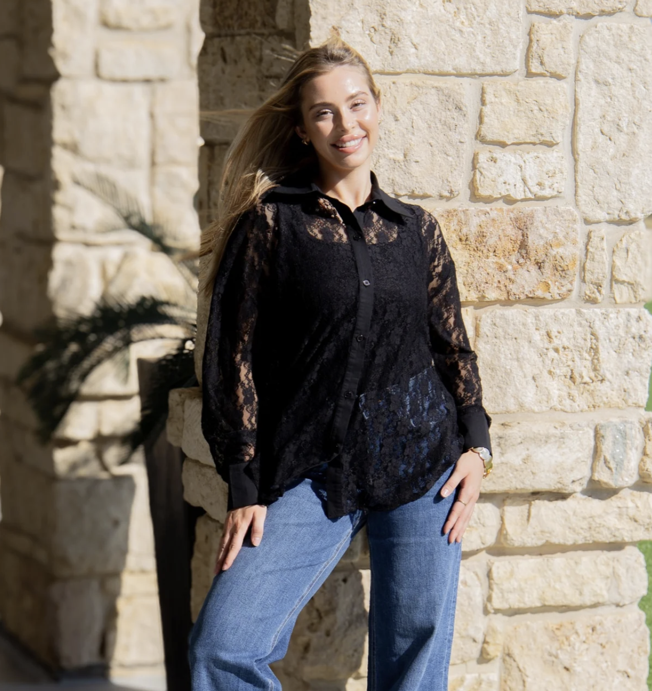 Black Lace Long Sleeve Top