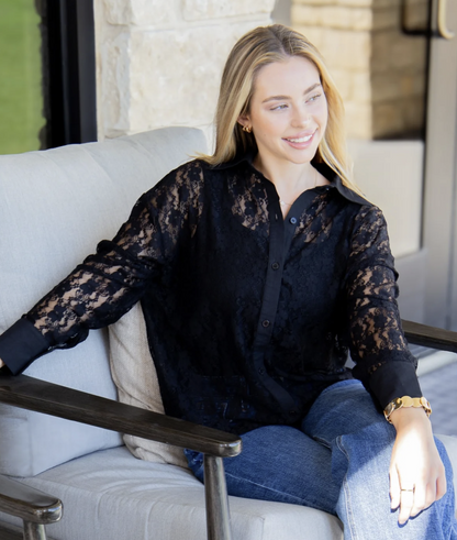 Black Lace Long Sleeve Top