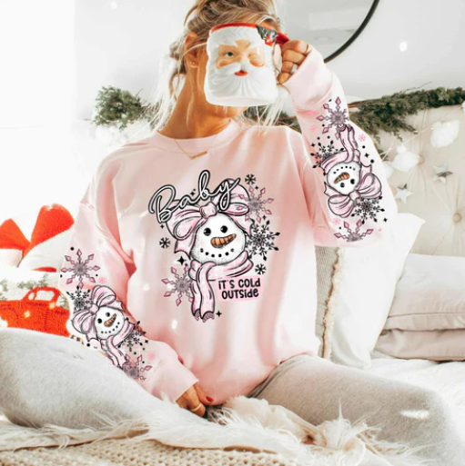Baby It's Cold Pink Snowman Sweatshirt with Sleeves ~Glitter~