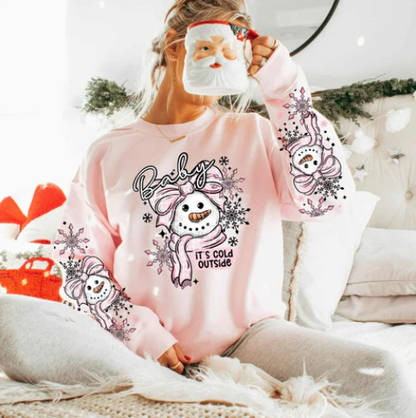 Baby It's Cold Pink Snowman Sweatshirt with Sleeves ~Glitter~