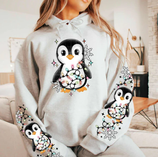 Festive Penguin Sweatshirt with Sleeves ~Glitter~