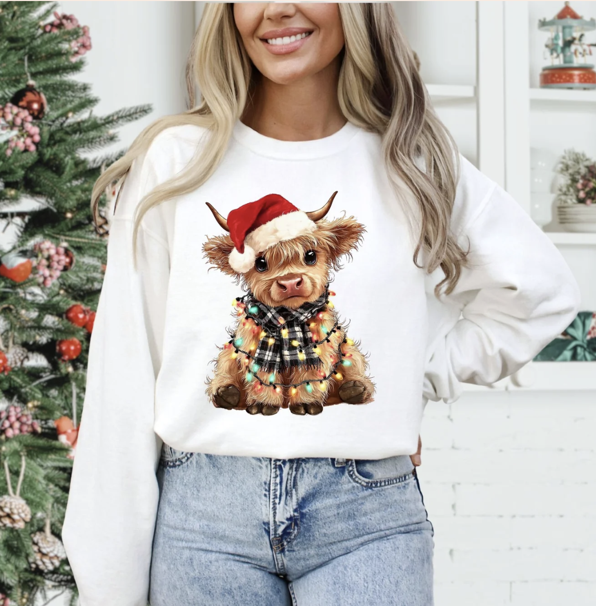 Christmas Highland Cow Shirt/Crewneck ~Glitter~