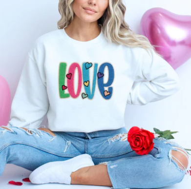 Faux Chenille Patch LOVE Shirt/Crewneck ~Glitter~