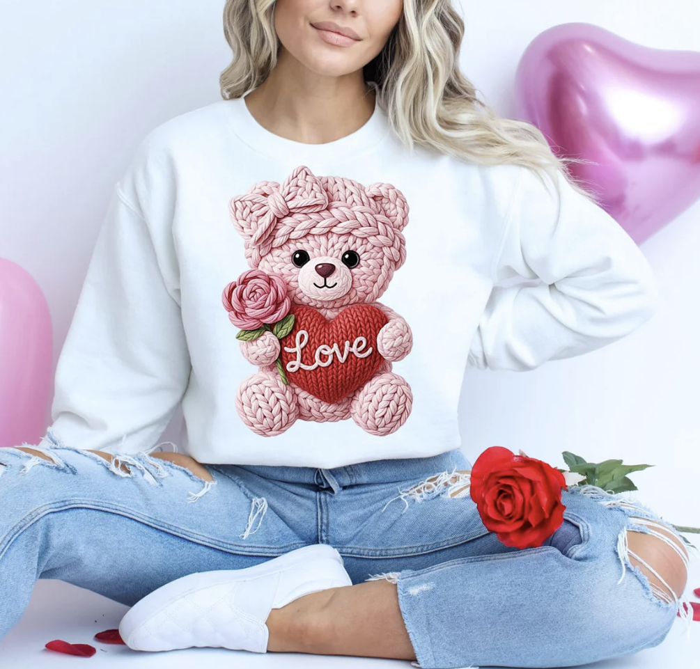 Faux Yarn Love Teddy Bear Shirt/Crewneck ~Glitter~