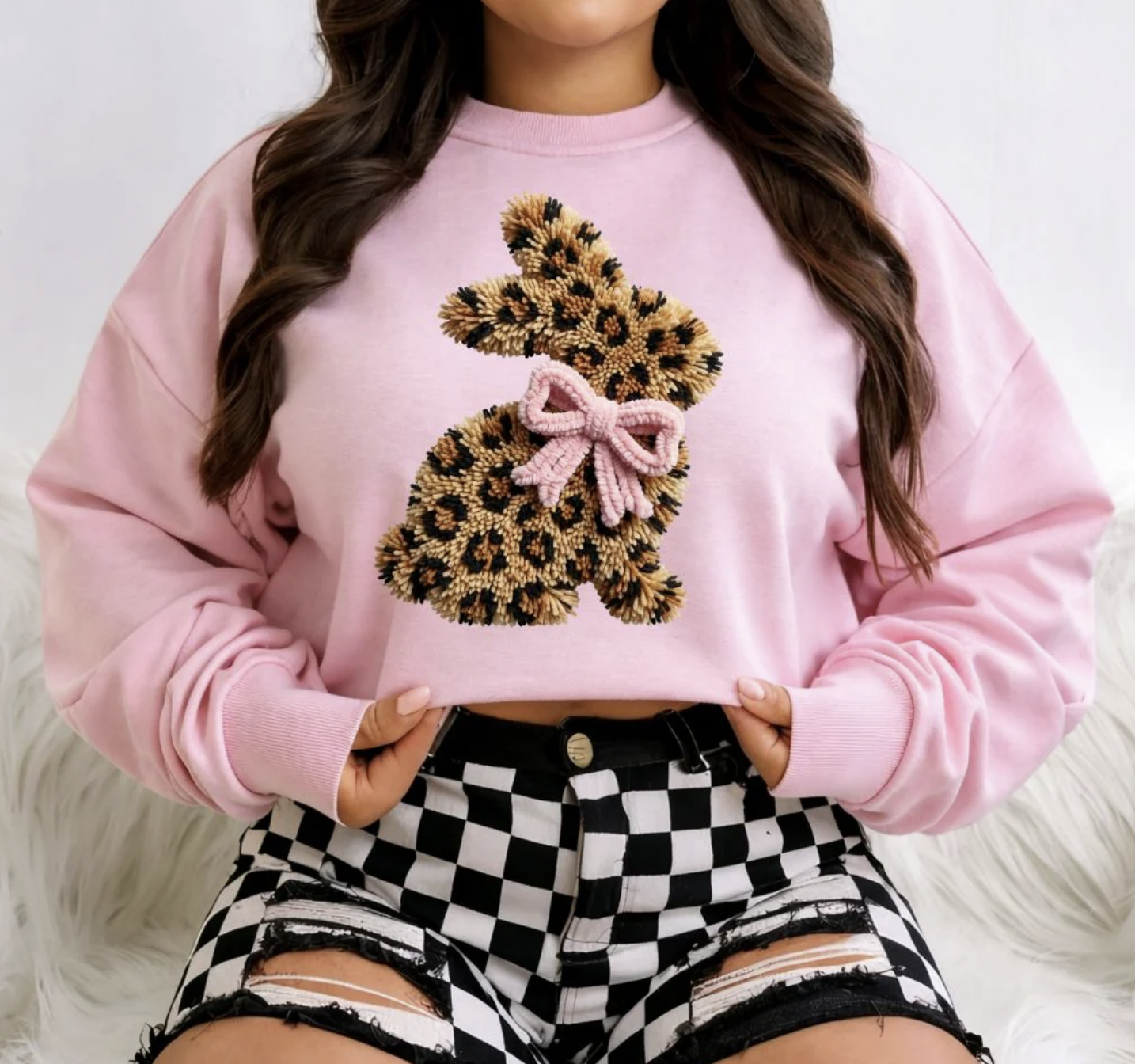 Faux Yarn Leopard Bunny Shirt/Crewneck ~Glitter~