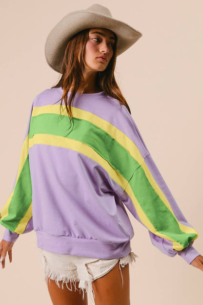 French Terry Mardi Gras Color Block Pullover