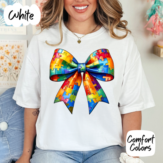 Autism Puzzle Bow Comfort Colors T-Shirt