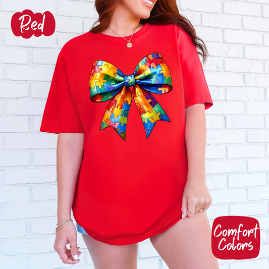 Autism Puzzle Bow Comfort Colors T-Shirt