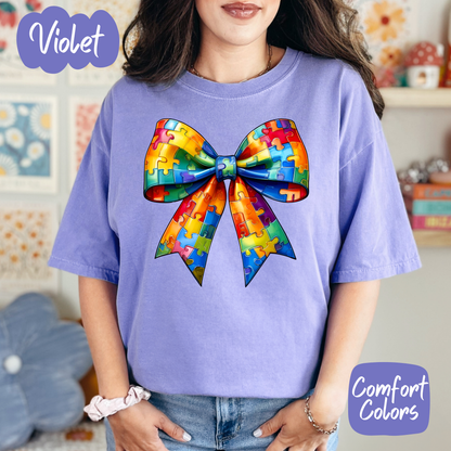 Autism Puzzle Bow Comfort Colors T-Shirt