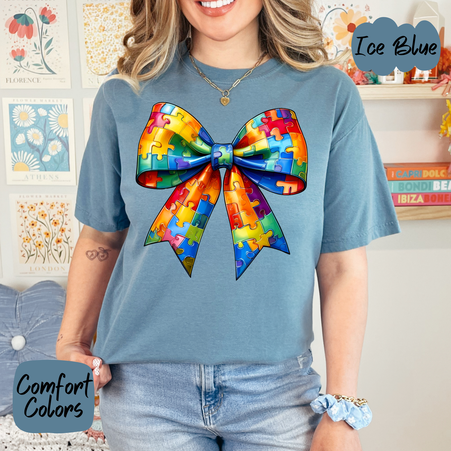 Autism Puzzle Bow Comfort Colors T-Shirt