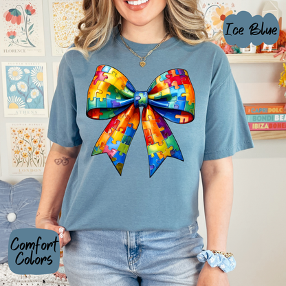 Autism Puzzle Bow Comfort Colors T-Shirt