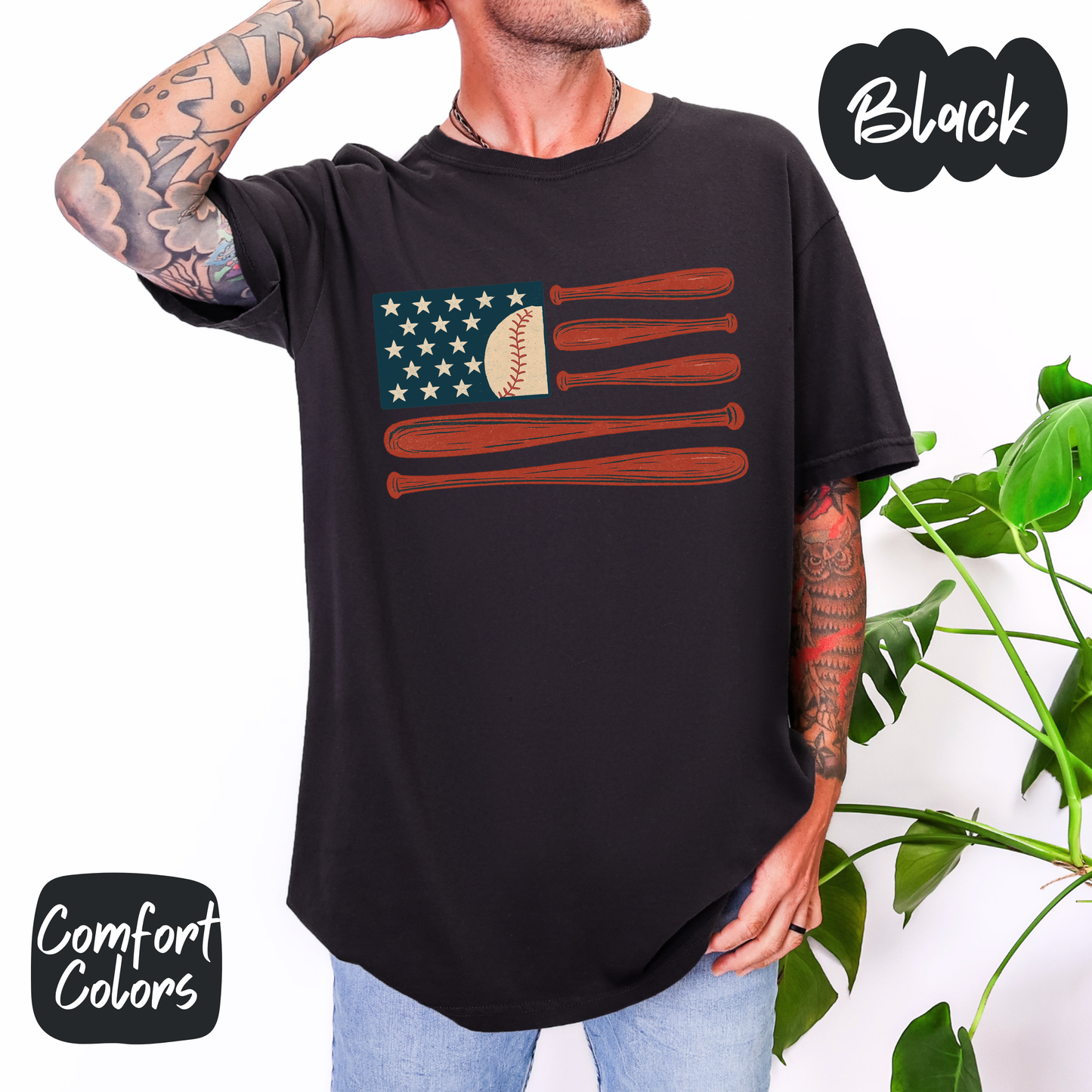 Baseball American Flag Comfort Colors T-Shirt
