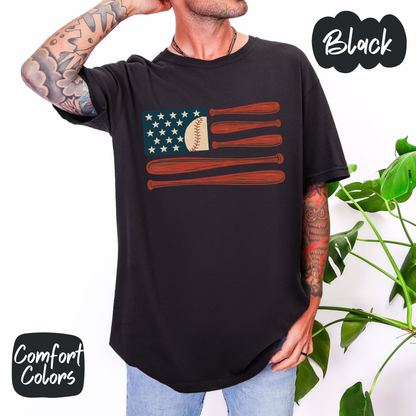 Baseball American Flag Comfort Colors T-Shirt