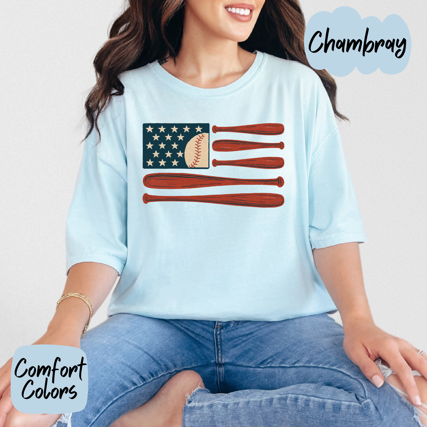 Baseball American Flag Comfort Colors T-Shirt