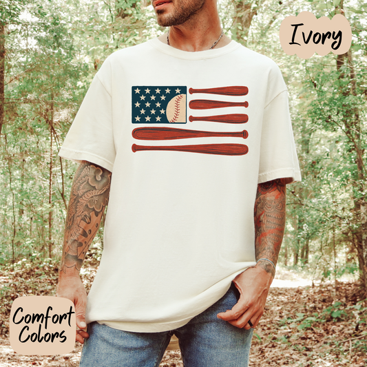 Baseball American Flag Comfort Colors T-Shirt