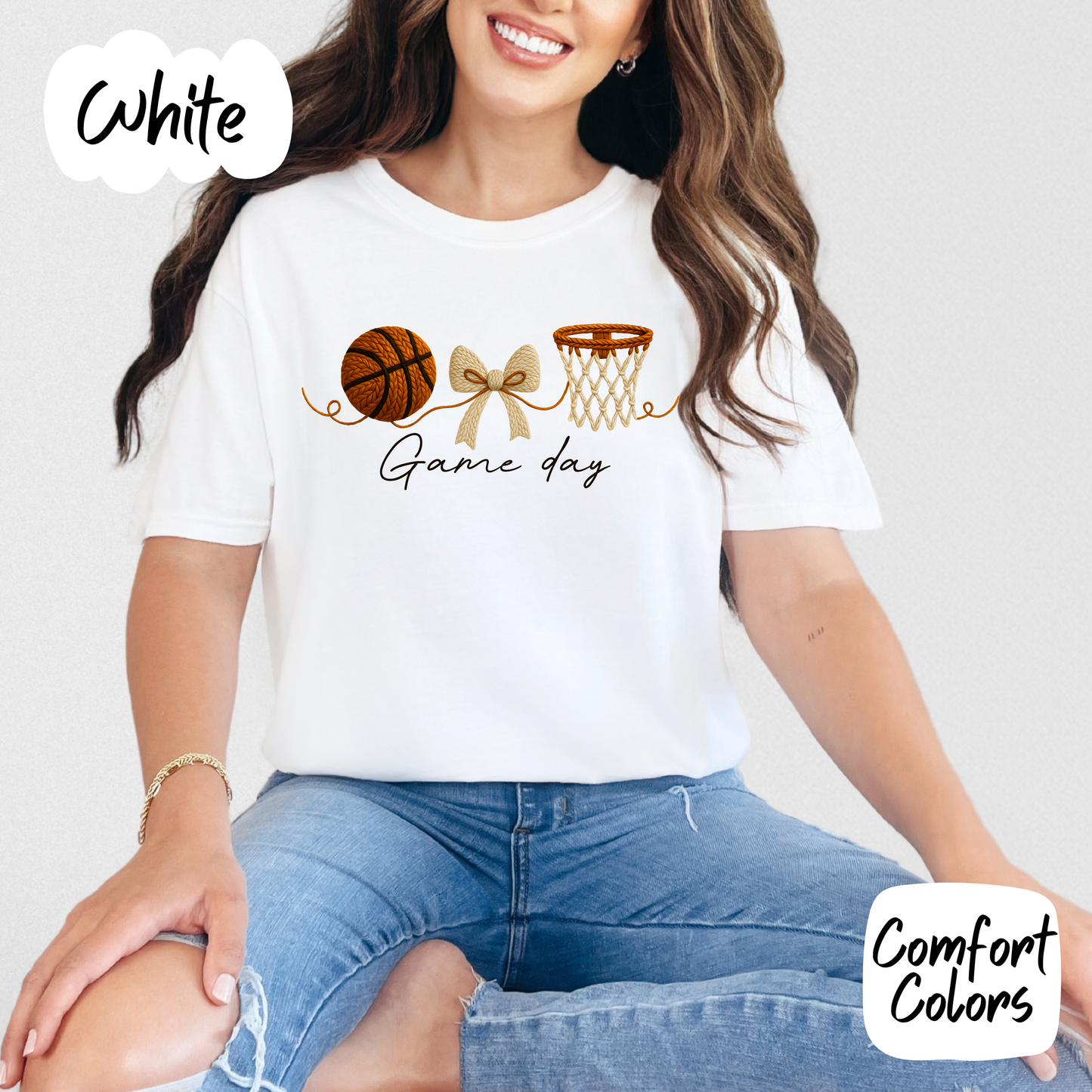Basketball Game Day Faux Yarn Comfort Colors T-Shirt