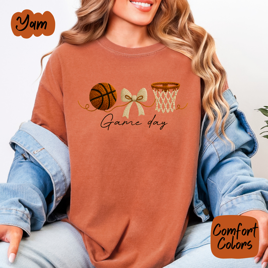 Basketball Game Day Faux Yarn Comfort Colors T-Shirt