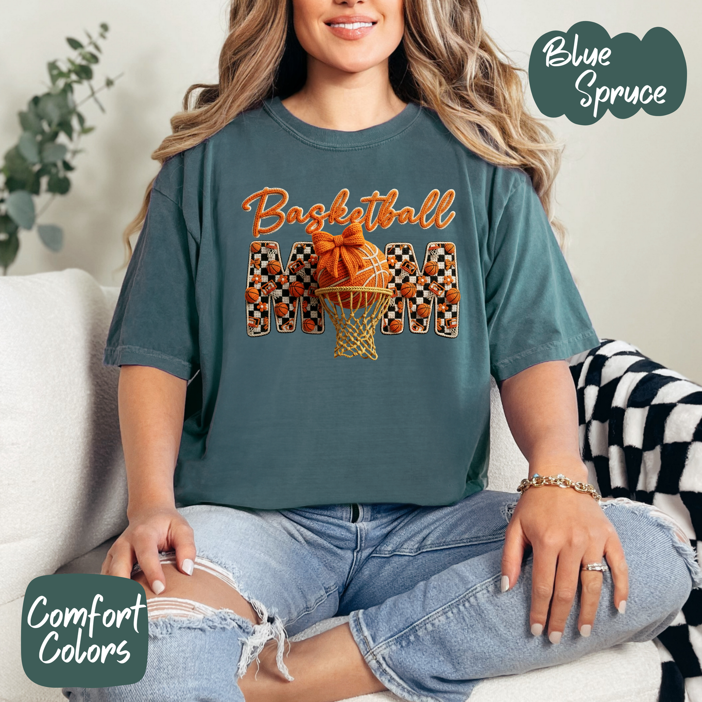 Basketball Mom Faux Yarn Comfort Colors T-Shirt