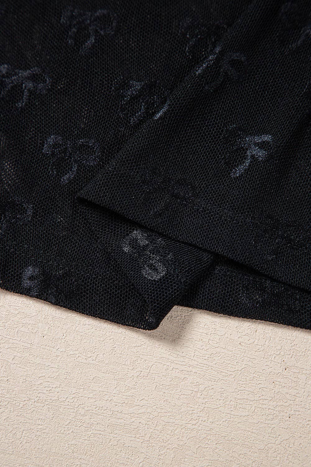 Sheer Mesh Bow Print Long Sleeve Top