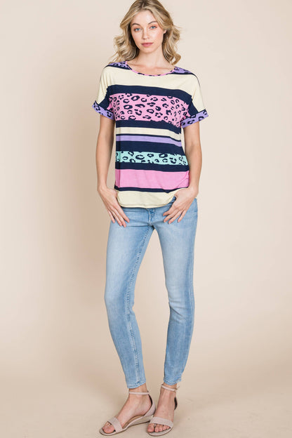 Neon Leopard Color Block Shirt