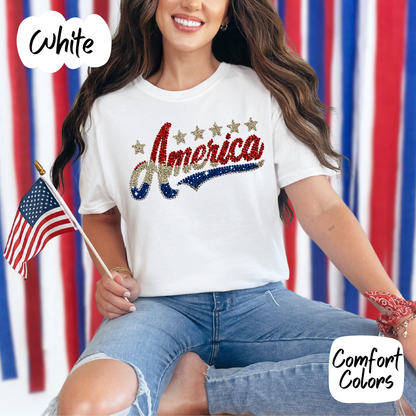 Faux Rhinestone America Comfort Colors T-Shirt