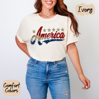 Faux Rhinestone America Comfort Colors T-Shirt