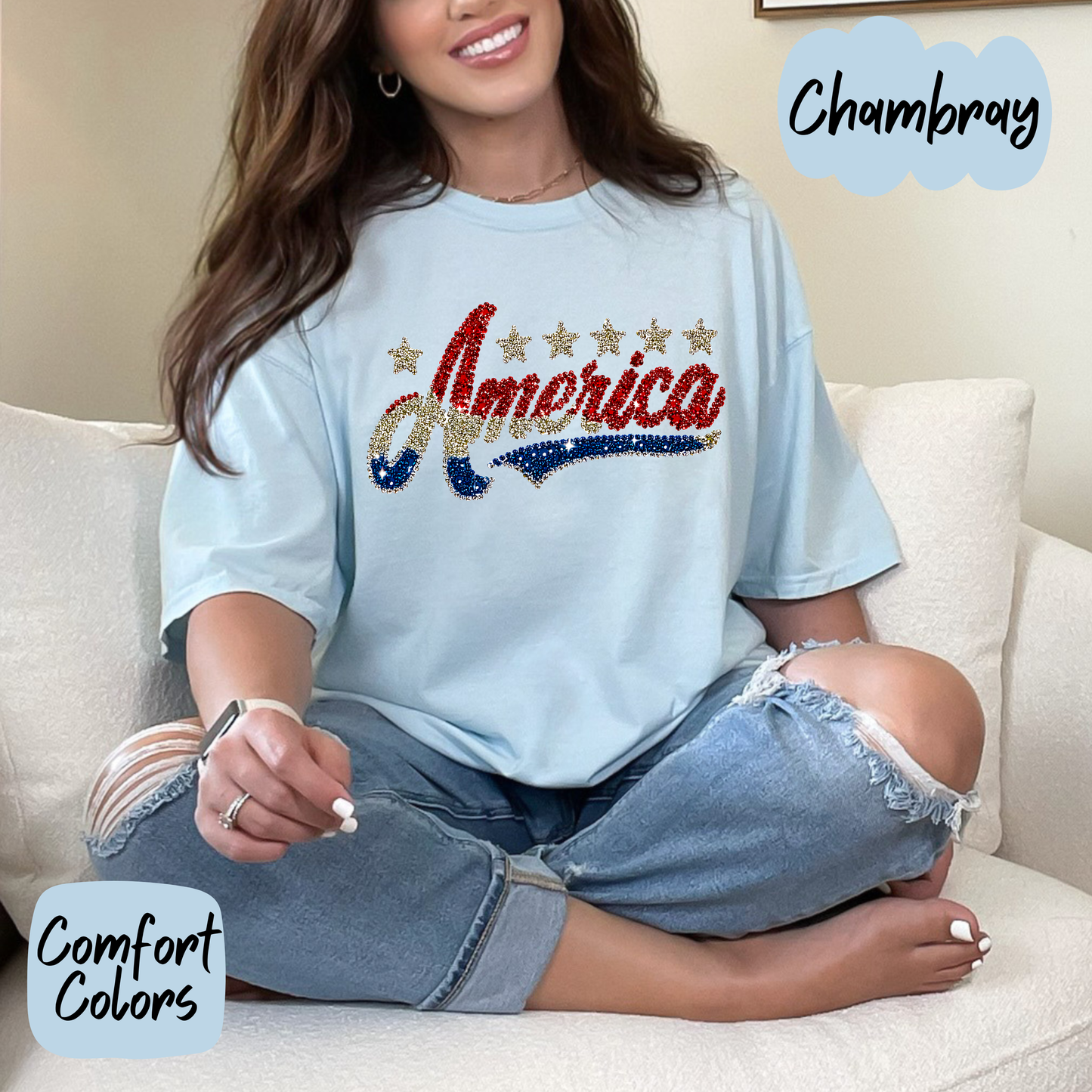 Faux Rhinestone America Comfort Colors T-Shirt