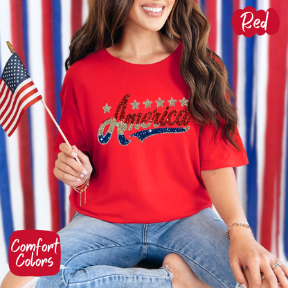 Faux Rhinestone America Comfort Colors T-Shirt