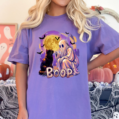 Halloween Ghost Booping Cat Comfort Colors T-Shirt