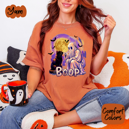Halloween Ghost Booping Cat Comfort Colors T-Shirt