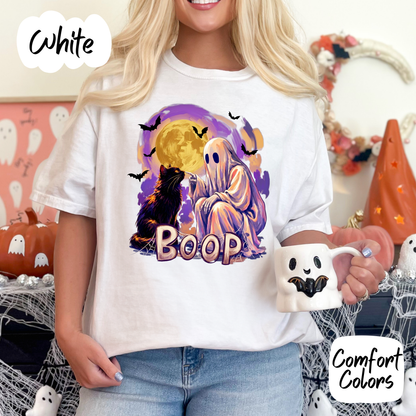 Halloween Ghost Booping Cat Comfort Colors T-Shirt