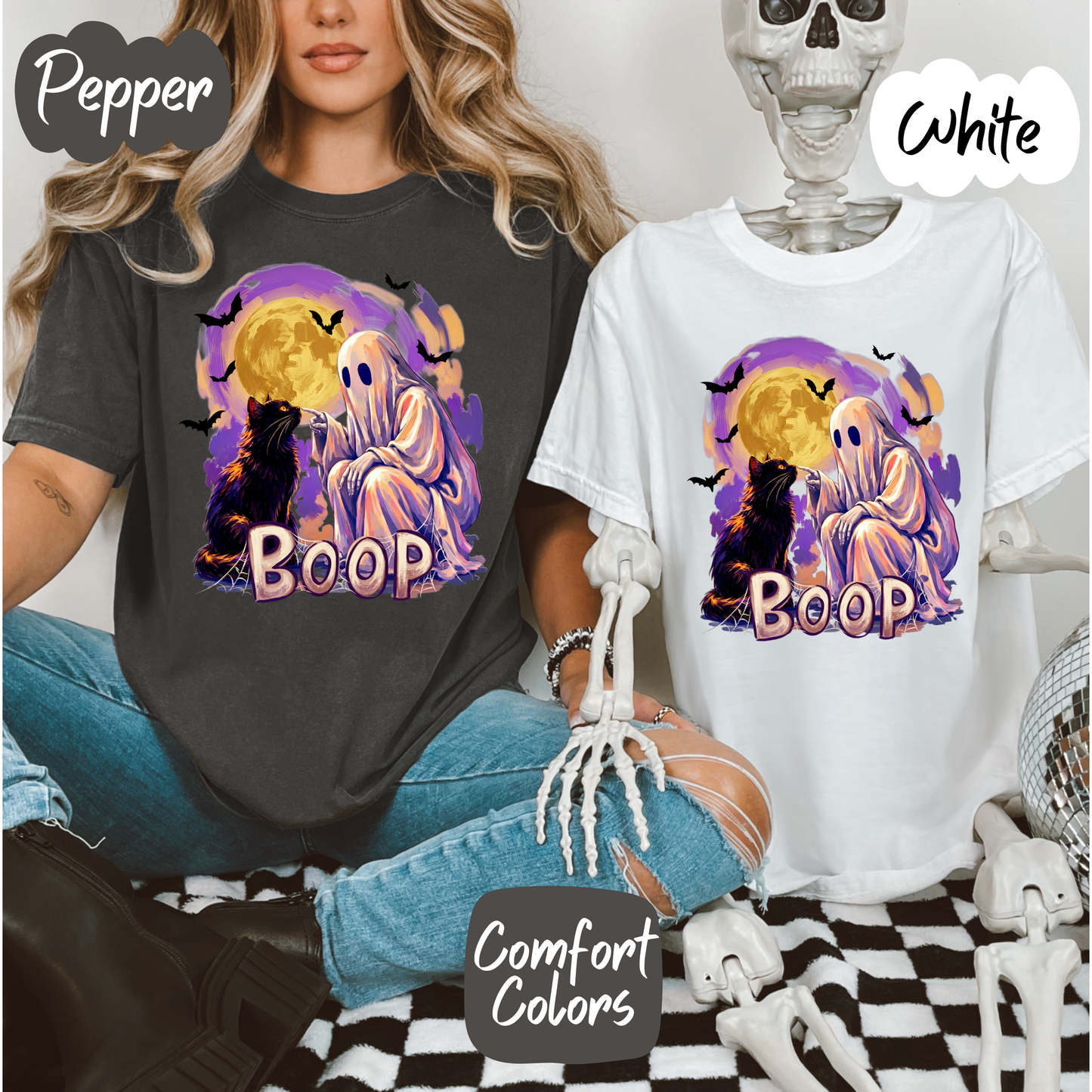 Halloween Ghost Booping Cat Comfort Colors T-Shirt