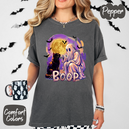 Halloween Ghost Booping Cat Comfort Colors T-Shirt