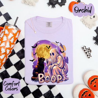 Halloween Ghost Booping Cat Comfort Colors T-Shirt