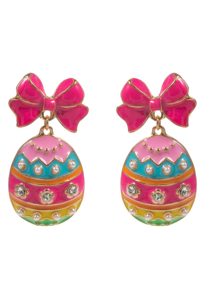 Easter Egg Hot Pink Enamel Ribbon Titanium Post Earrings