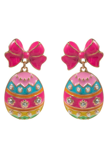 Easter Egg Hot Pink Enamel Ribbon Titanium Post Earrings