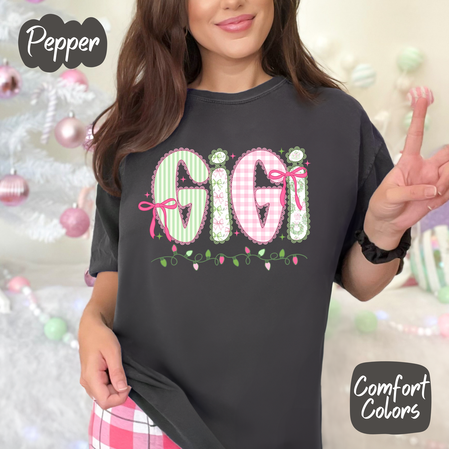 Pink Christmas Mama Shirt (You Choose Name)