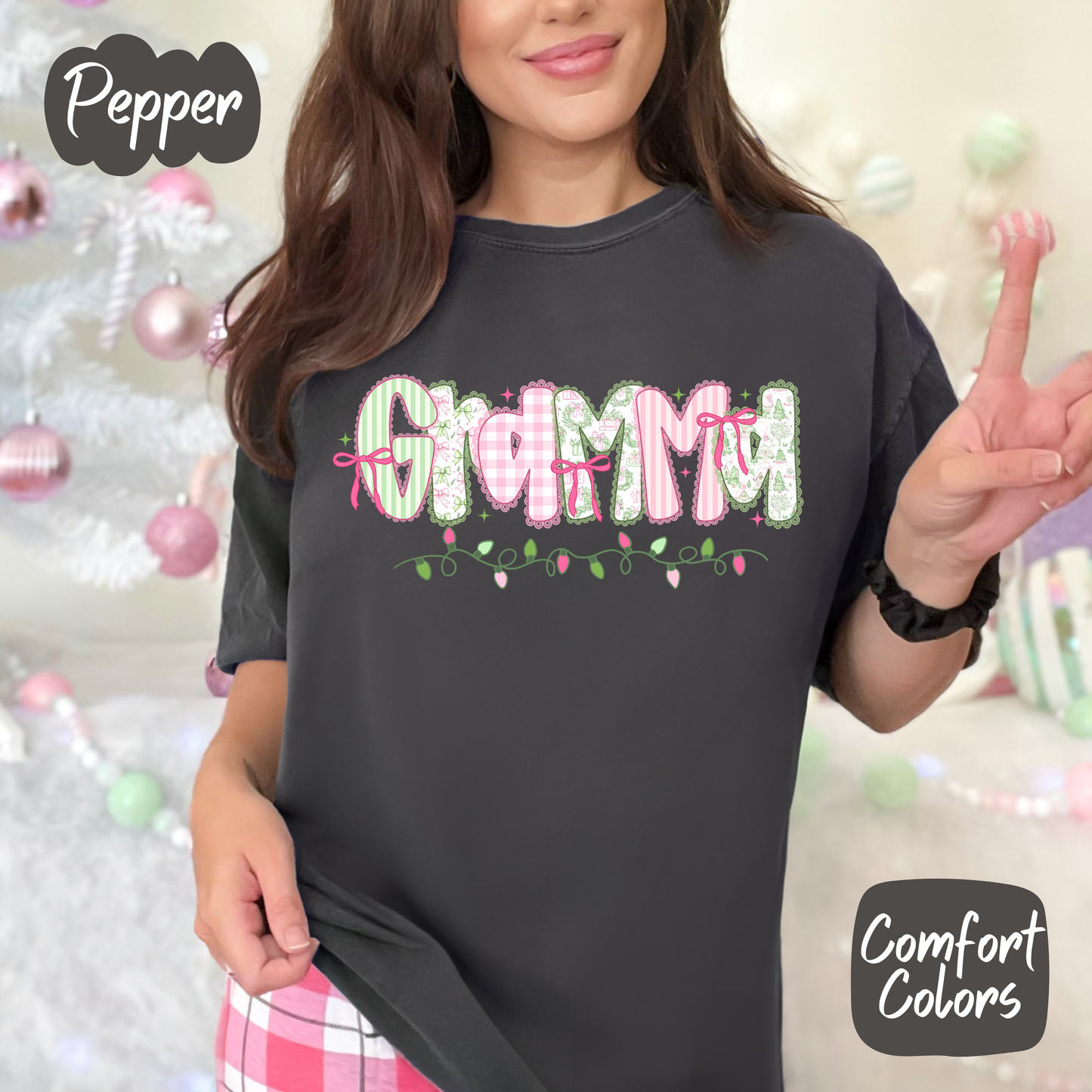 Pink Christmas Mama Shirt (You Choose Name)