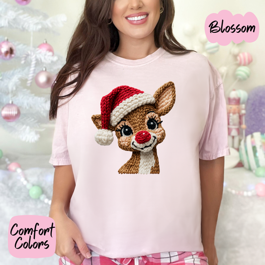 Faux Crochet Rudolph Shirt