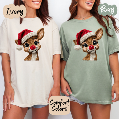 Faux Crochet Rudolph Shirt