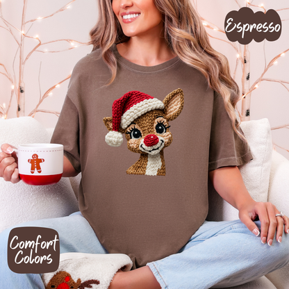 Faux Crochet Rudolph Shirt