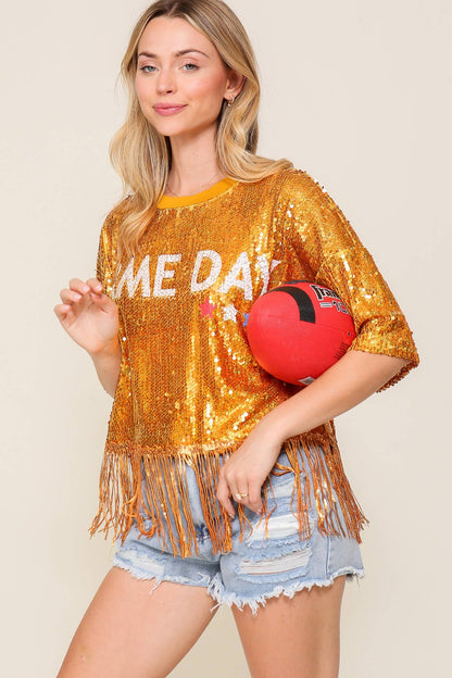Game day sequin fringe top