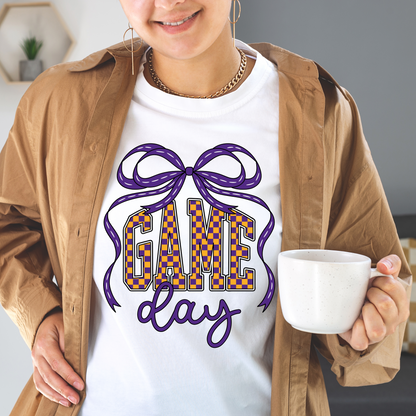 Purple and Gold Checkered Game Day Shirt