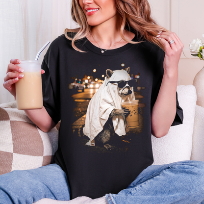 Cool Raccoon Drinking Coffee Comfort Colors T-Shirt
