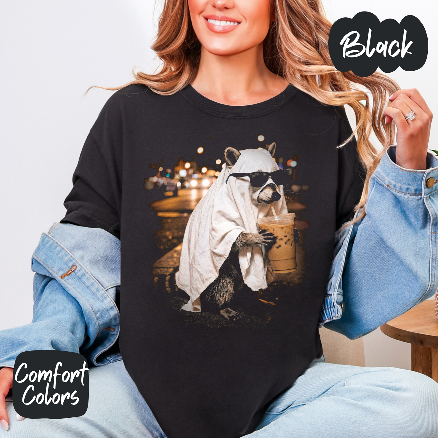 Cool Raccoon Drinking Coffee Comfort Colors T-Shirt
